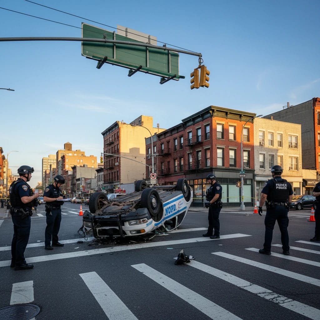 NYPD Cruiser Overturns Near Cross Bay Boulevard, Injuring Four Officers