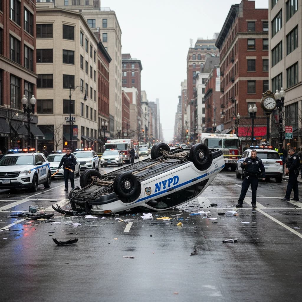 NYPD Cruiser Overturns Near Cross Bay Boulevard, Four Officers Injured