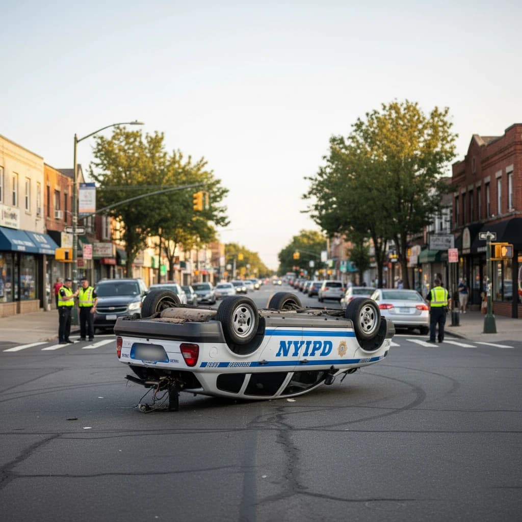 NYPD Cruiser Rolls Over Near Cross Bay Boulevard, 4 Officers Injured